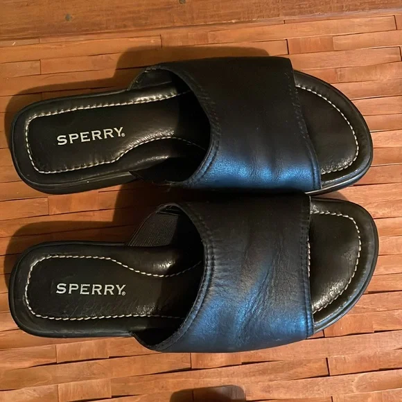 Sperry women’s black Leather Slide Sandals - Picture 2 of 7